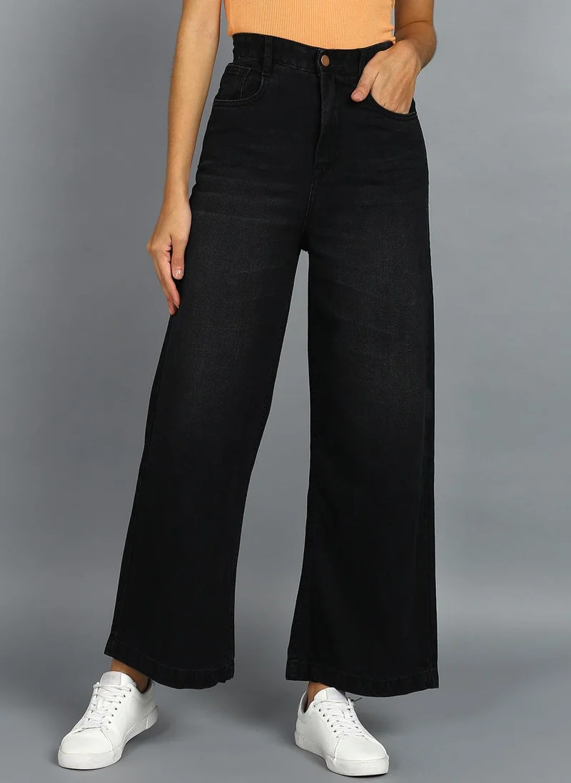 Urbano Fashion  Urbano Fashion Women's Dark Grey Regular Fit Wide Leg Washed Jeans for Women | Best Price UAE